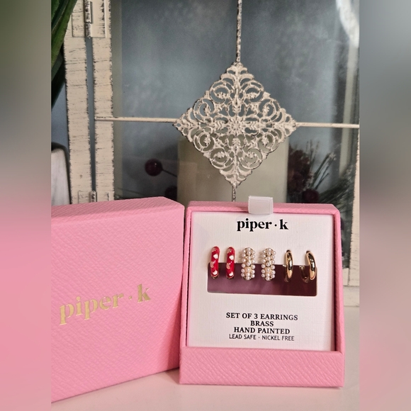 Piper K Gold and Red & Pearl Earrings Set - Picture 2 of 3